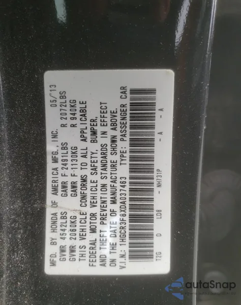 2013 Honda Accord Exl from USA, damaged, VIN 1HGCR3F8XDA037463